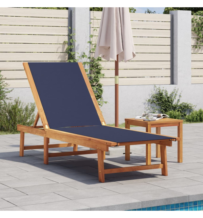 Chaise longue bleu bois d'acacia solide et textilène | Mobilier & Déco