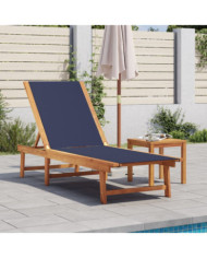 Chaise longue bleu bois d'acacia solide et textilène | Mobilier & Déco