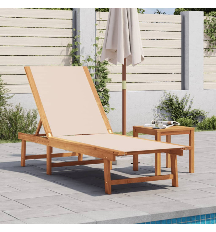 Chaise longue et table crème bois d'acacia solide et textilène | Mobilier & Déco