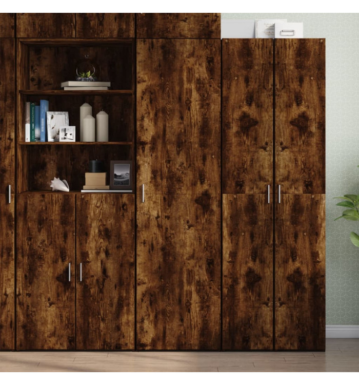 Buffet haut chêne fumé 50x42,5x185 cm bois d'ingénierie | Mobilier & Déco