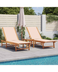 Chaises longues lot de 2 crème bois acacia solide et textilène | Mobilier & Déco