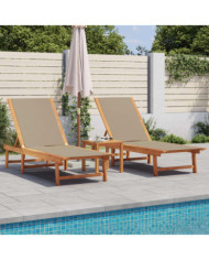 Chaises longues lot de 2 table taupe bois d'acacia et textilène | Mobilier & Déco
