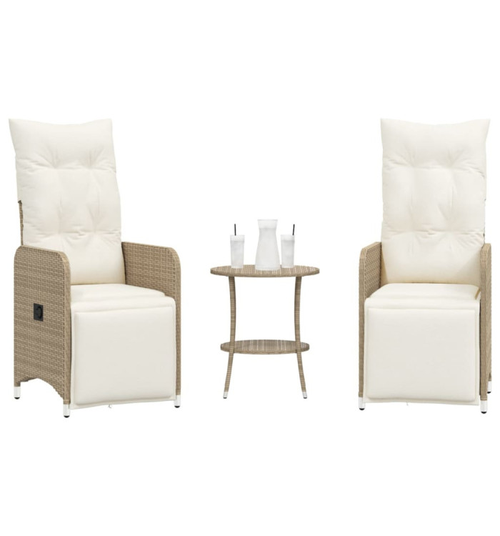 Chaises inclinables de jardin lot de 2 avec table beige rotin | Mobilier & Déco