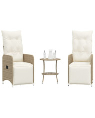 Chaises inclinables de jardin lot de 2 avec table beige rotin | Mobilier & Déco