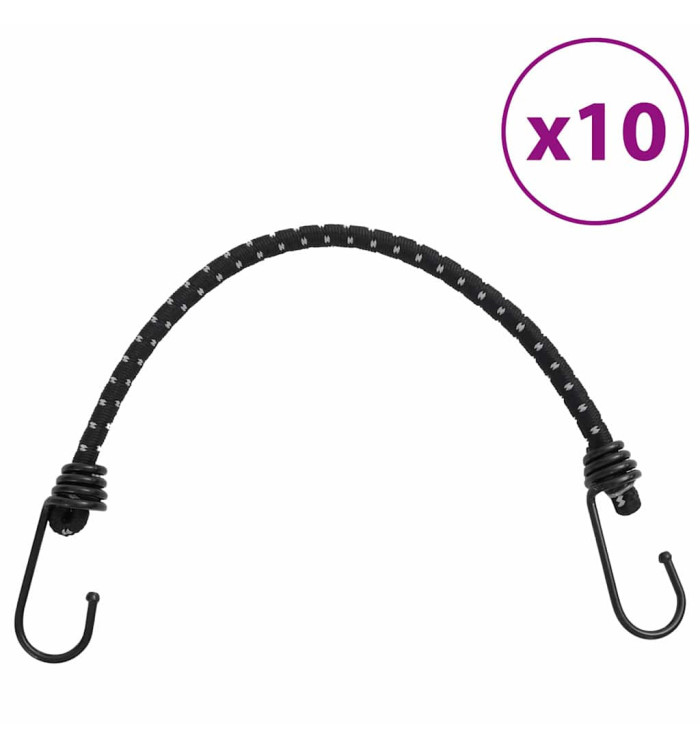 Cordes élastiques avec bandes réfléchissantes et crochets 10pcs | Mobilier & Déco