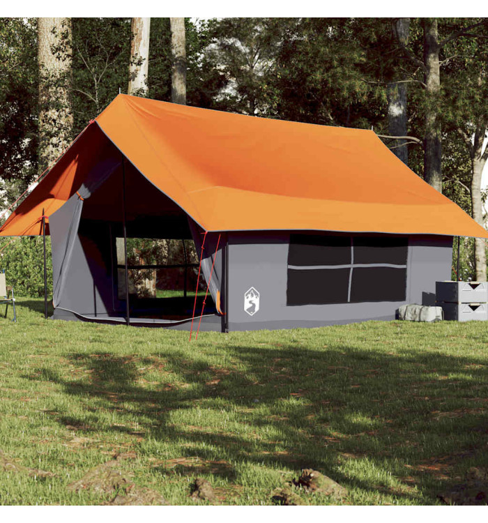 Tente de camping 5 personnes gris et orange imperméable | Mobilier & Déco