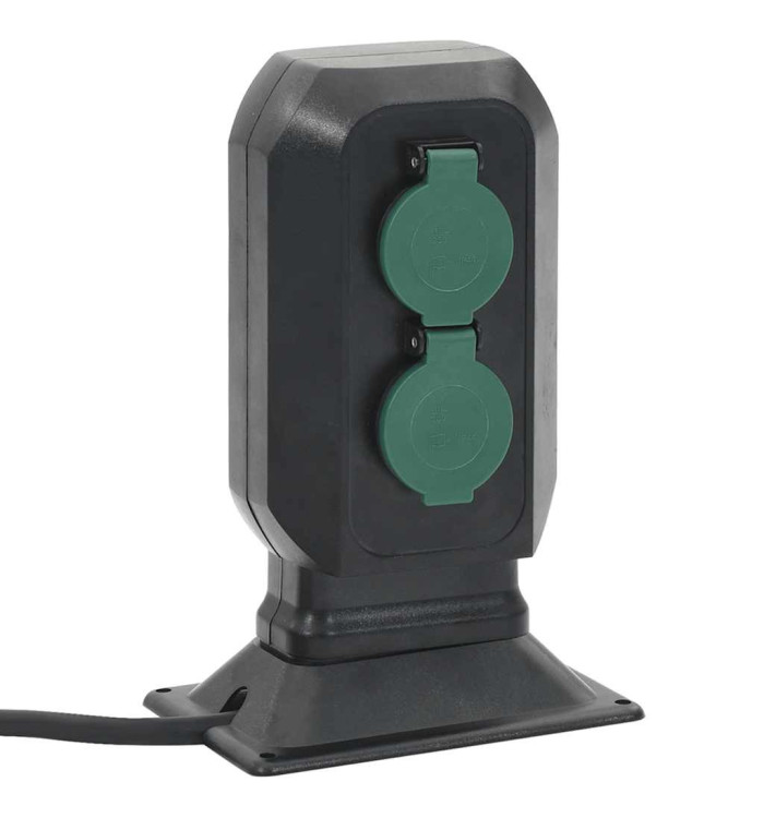 Prise d'extérieur avec piquet à 2 voies noir vert 15,5x11x24 cm | Mobilier & Déco