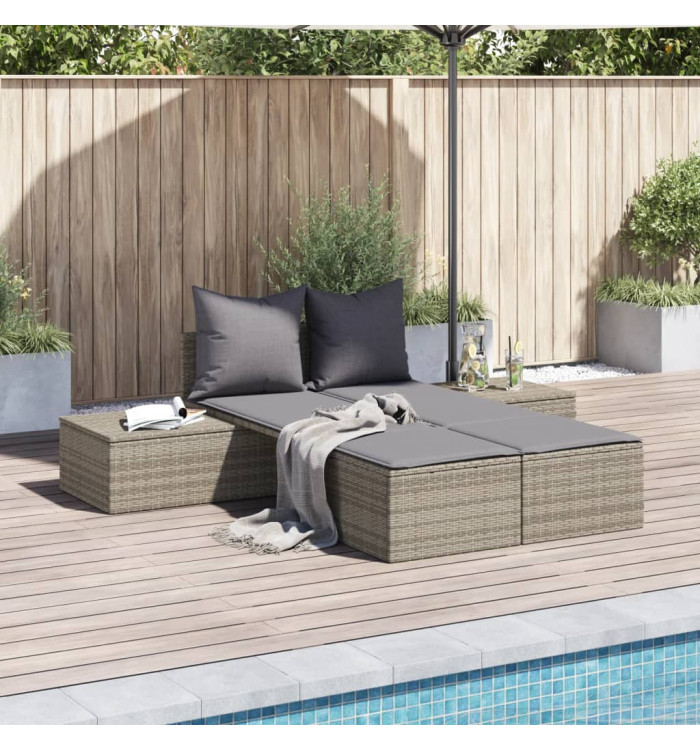 Chaise longue double avec coussins gris résine tressée | Mobilier & Déco
