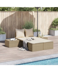 Chaise longue double avec coussins beige résine tressée | Mobilier & Déco