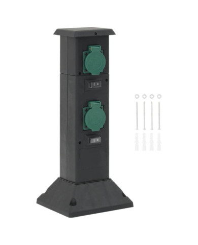 Colonne de prise d'extérieur à 4 voies noir vert 16x16x39,5 cm | Mobilier & Déco