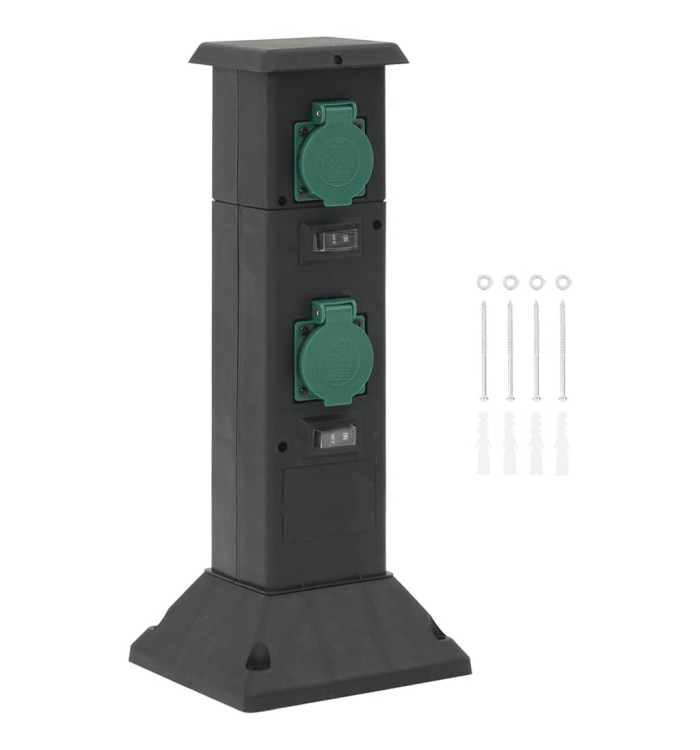 Colonne de prise d'extérieur à 4 voies noir vert 16x16x39,5 cm | Mobilier & Déco