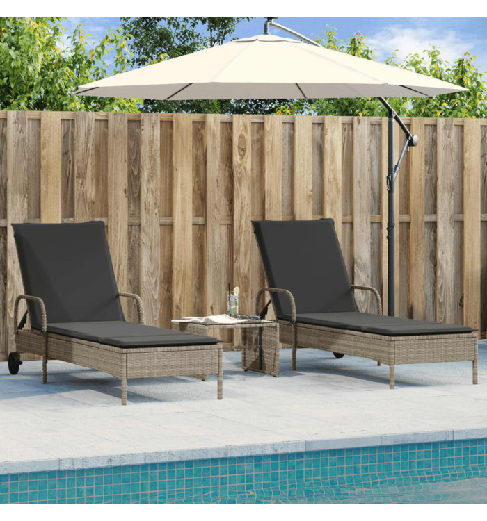 Chaises longues avec coussins lot de 2 gris résine tressée | Mobilier & Déco