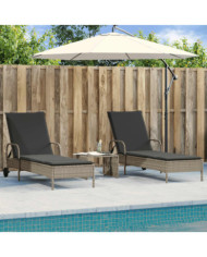 Chaises longues avec coussins lot de 2 gris résine tressée | Mobilier & Déco