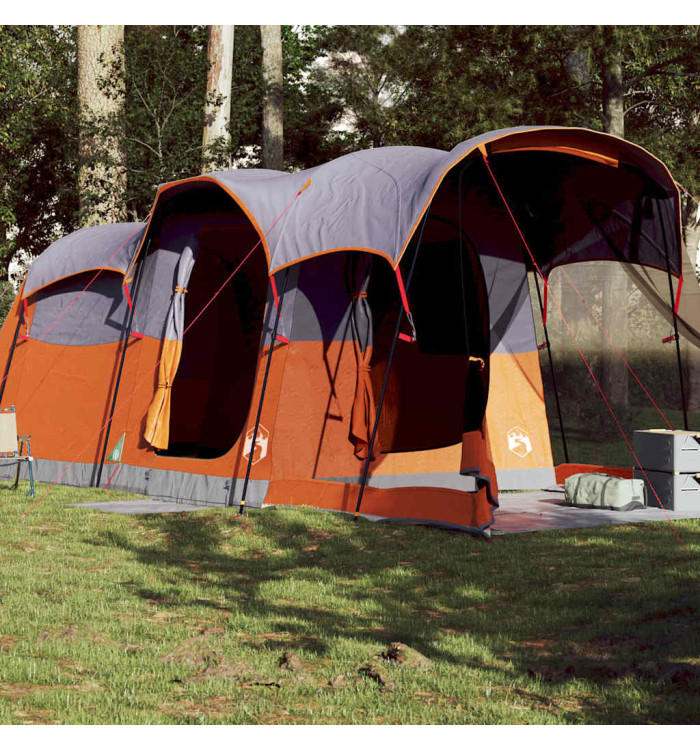 Tente familiale tunnel 8 personnes gris et orange imperméable | Mobilier & Déco