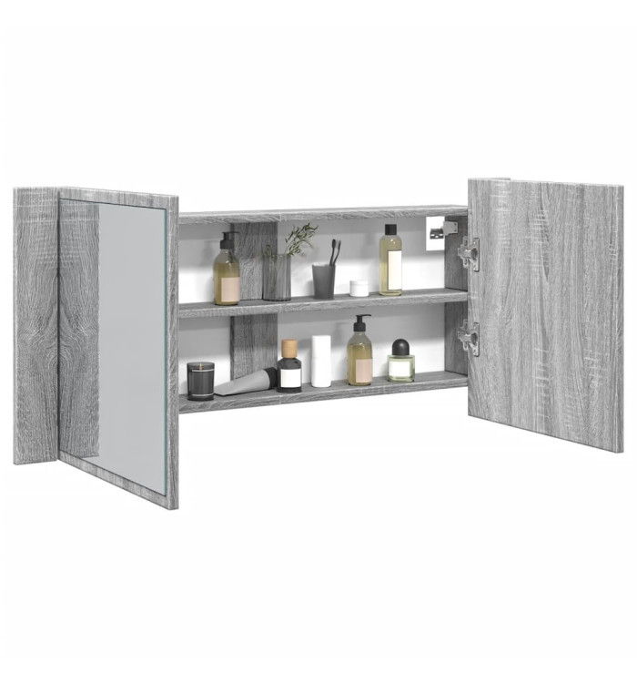 Armoire à miroir à LED de bain gris sonoma 100x12x45 cm | Mobilier & Déco