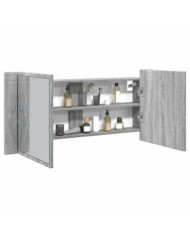 Armoire à miroir à LED de bain gris sonoma 100x12x45 cm | Mobilier & Déco