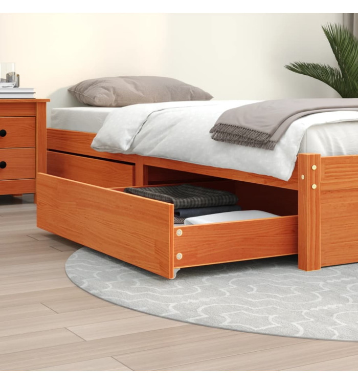 Tiroirs de lit 2 pcs cire marron bois de pin massif | Mobilier & Déco