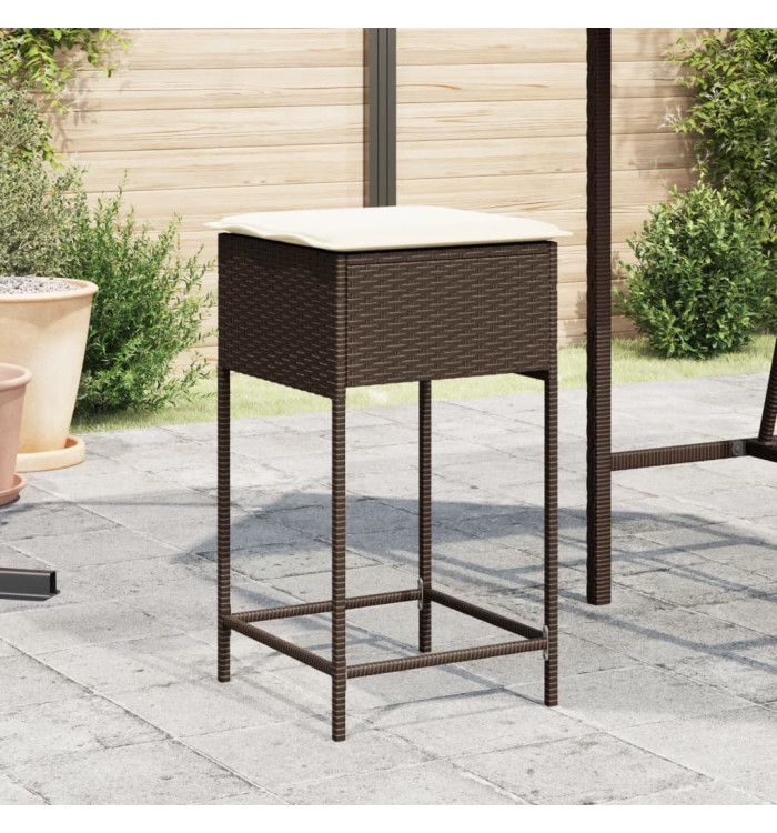 Tabourets de bar jardin coussins lot de 2 marron résine tressée | Mobilier & Déco