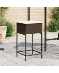 Tabourets de bar jardin coussins lot de 2 marron résine tressée | Mobilier & Déco