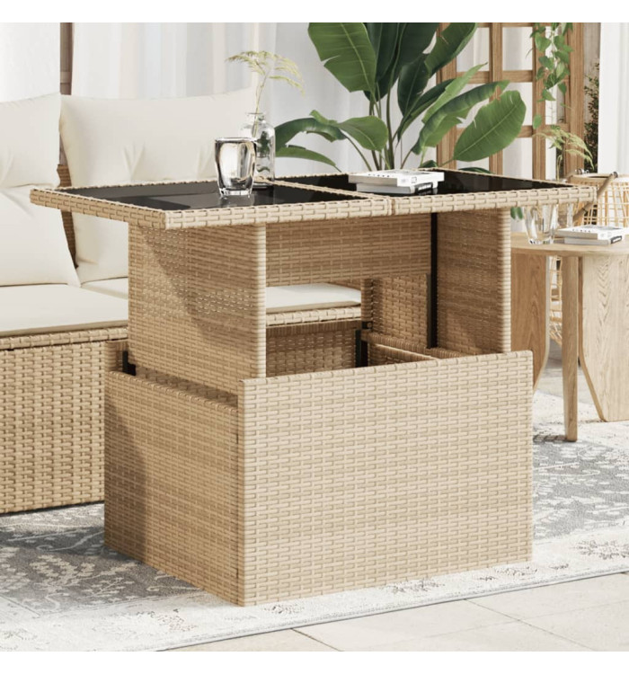 Table de jardin dessus en verre beige 100x55x73 cm poly rotin | Mobilier & Déco