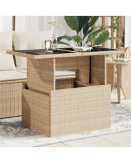 Table de jardin dessus en verre beige 100x55x73 cm poly rotin | Mobilier & Déco