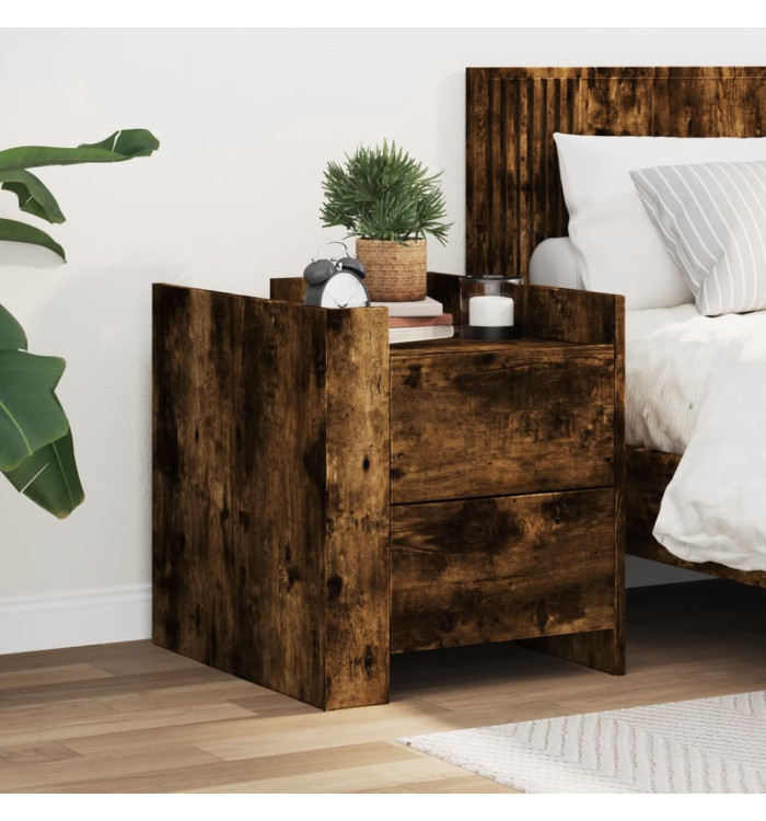Table de chevet chêne fumé 45x50x50 cm bois d'ingénierie | Mobilier & Déco