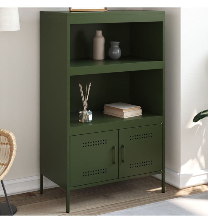 Buffet haut vert olive 68x39x113 cm acier | Mobilier & Déco