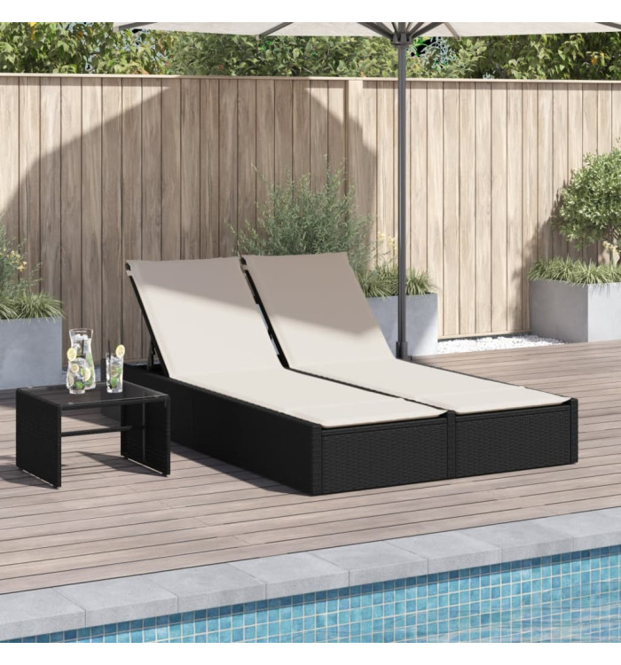 Chaise longue double avec coussins noir résine tressée | Mobilier & Déco