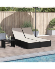Chaise longue double avec coussins noir résine tressée | Mobilier & Déco