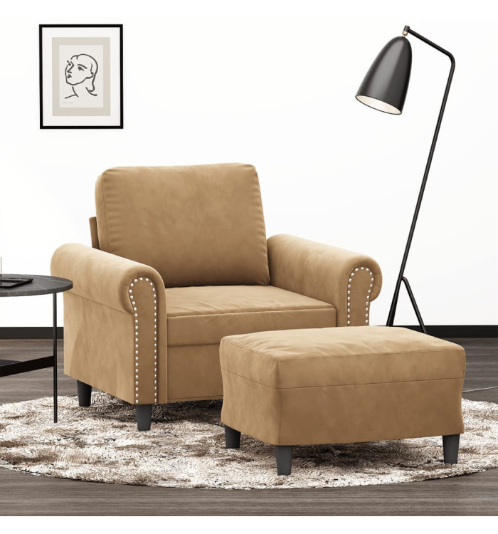 Fauteuil avec repose-pied Marron 60 cm Velours | Mobilier & Déco