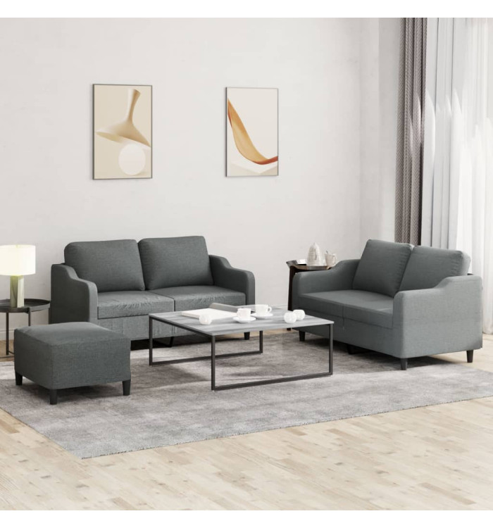 Ensemble de canapés 3 pcs avec coussins Gris foncé Tissu | Mobilier & Déco