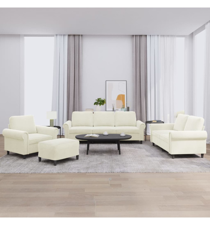 Ensemble de canapés 4 pcs avec coussins Crème Velours | Mobilier & Déco