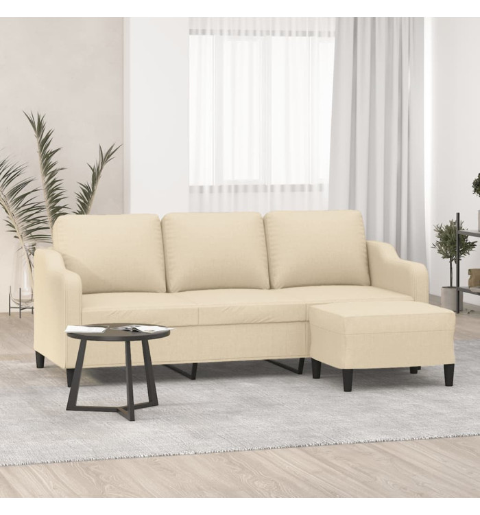 Canapé à 3 places avec repose-pieds Crème 180 cm Tissu | Mobilier & Déco