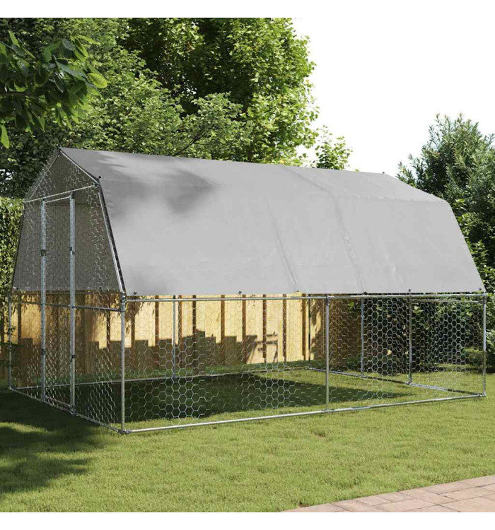 Cage à poules avec toit et porte argenté acier galvanisé | Mobilier & Déco