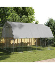 Cage à poules avec toit et porte argenté acier galvanisé | Mobilier & Déco