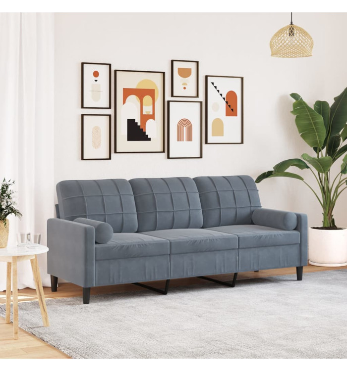 Canapé 3 places avec oreillers gris foncé 180 cm velours | Mobilier & Déco
