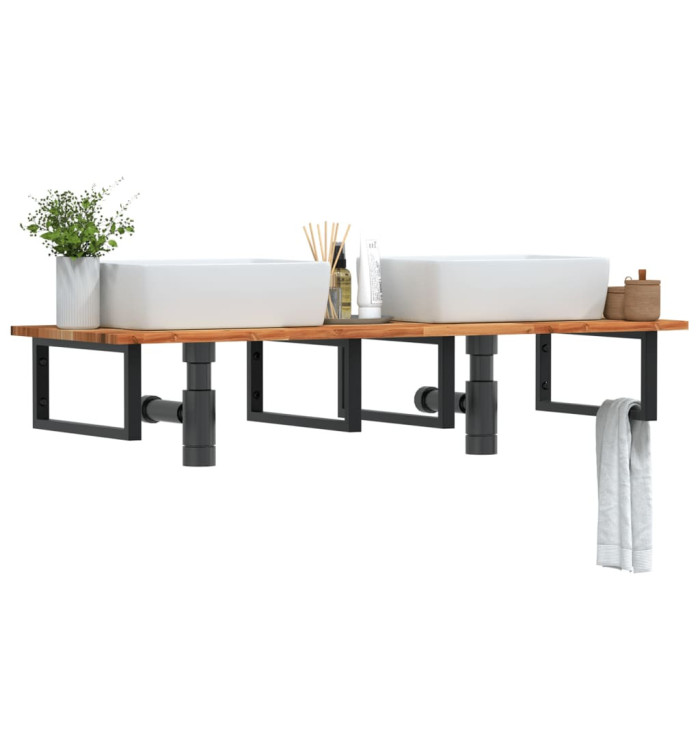 Étagère de vasque murale acier et bois massif d'acacia | Mobilier & Déco