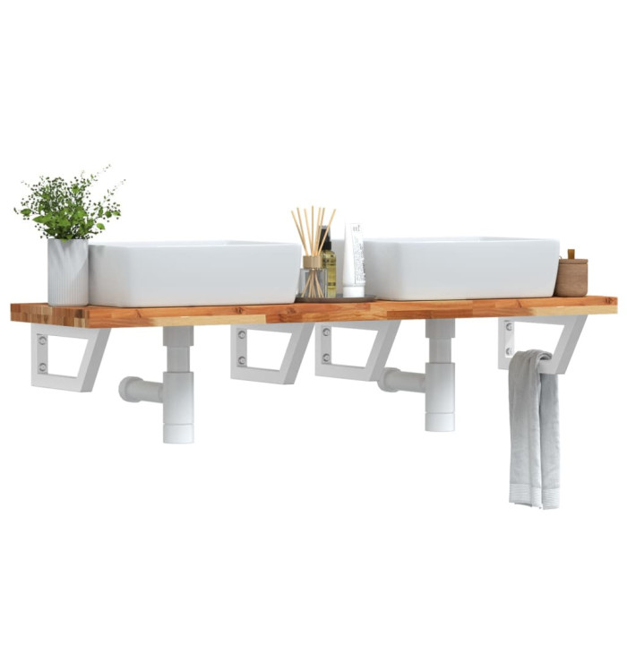 Étagère de vasque murale acier et bois massif d'acacia | Mobilier & Déco