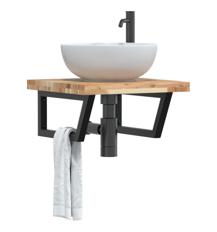 Étagère de vasque murale acier et bois massif d'acacia | Mobilier & Déco