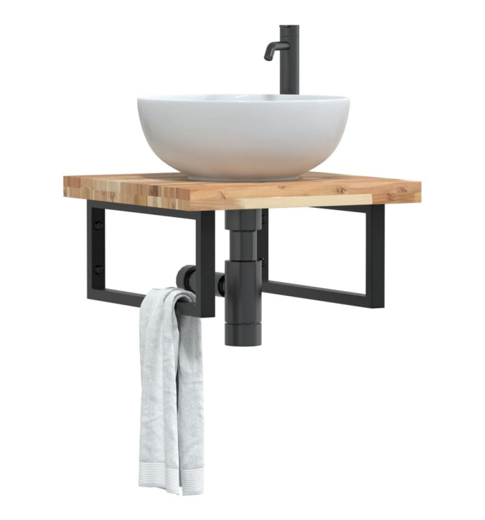 Étagère de vasque murale acier et bois massif d'acacia | Mobilier & Déco
