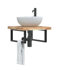 Étagère de vasque murale acier et bois massif d'acacia | Mobilier & Déco