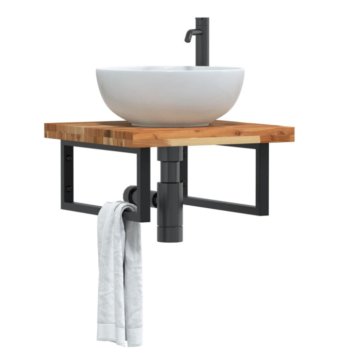 Étagère de vasque murale acier et bois massif d'acacia | Mobilier & Déco