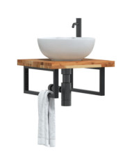 Étagère de vasque murale acier et bois massif d'acacia | Mobilier & Déco