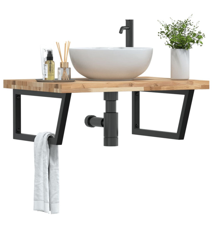 Étagère de vasque murale acier et bois massif d'acacia | Mobilier & Déco
