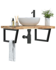 Étagère de vasque murale acier et bois massif d'acacia | Mobilier & Déco