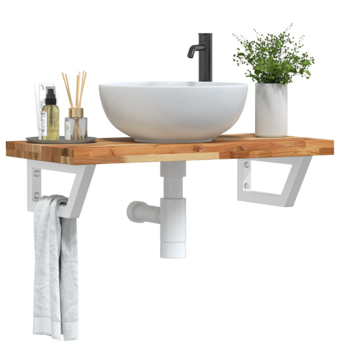 Étagère de vasque murale acier et bois massif d'acacia | Mobilier & Déco