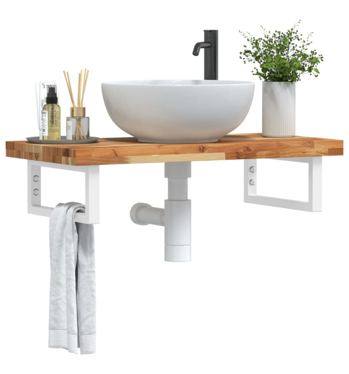 Étagère de vasque murale acier et bois massif d'acacia | Mobilier & Déco