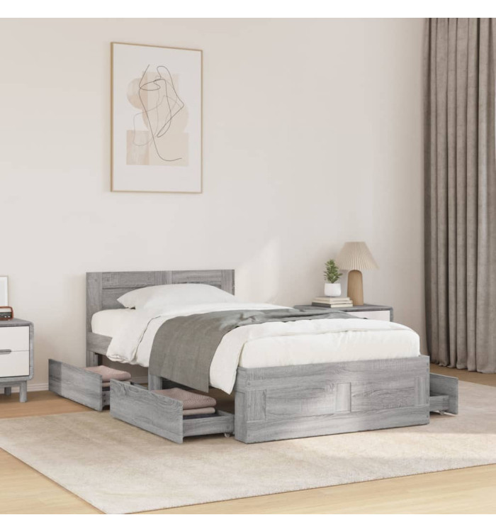 Cadre de lit et tête de lit sans matelas sonoma gris 100x200 cm | Mobilier & Déco