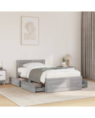 Cadre de lit et tête de lit sans matelas sonoma gris 100x200 cm | Mobilier & Déco