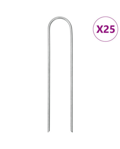 Piquets de sol en forme de U 25 pcs 15x3,5 cm acier galvanisé | Mobilier & Déco